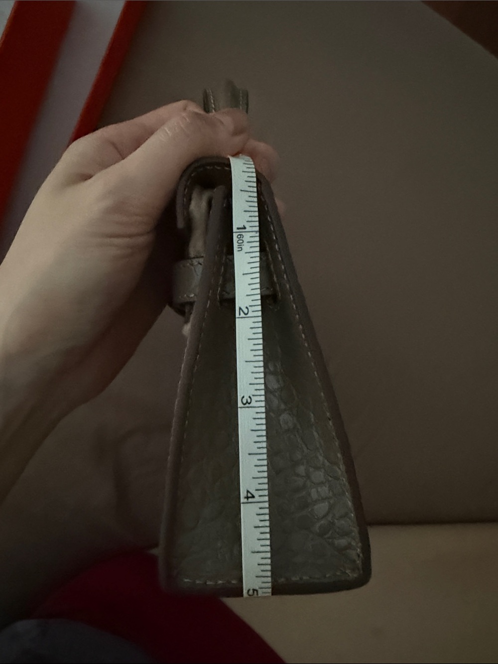 Taupe Croc-Embossed Top Handle Bag with Gold Hardware - Picture 11 of 12